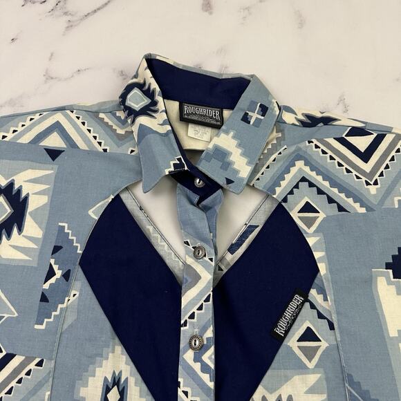Rough Rider Womens Vintage 90s Western Shirt Size XL Blue White Cutouts Country - Picture 2 of 14